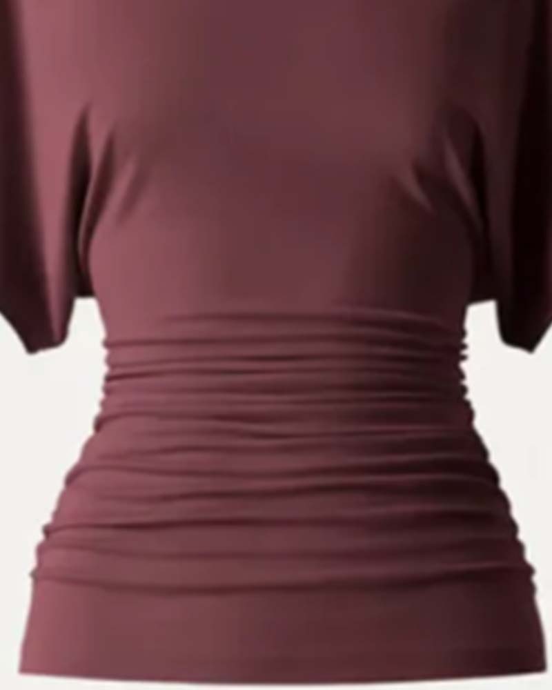 Bluse Casual Solid Plissert Kort Erme