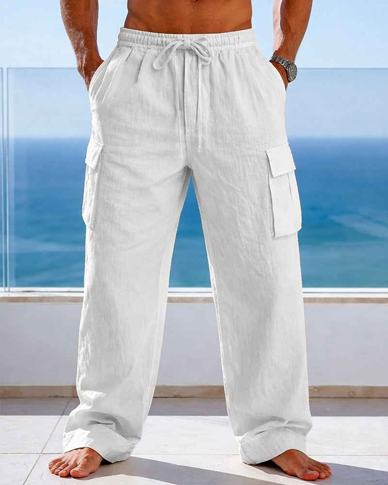 Herrer Bukse Snøre Ensfarget Bredt Ben