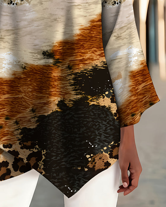 Bluse Avslappet Rund Hals Leopard
