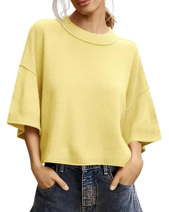 Pullover Ensfarget Loose Fit Avslappnet Halv Erme