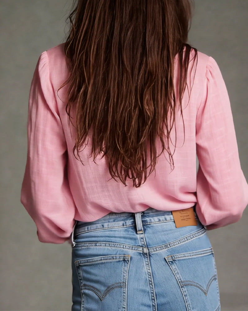 Bluse Halvglidelås Rysjet Elegant