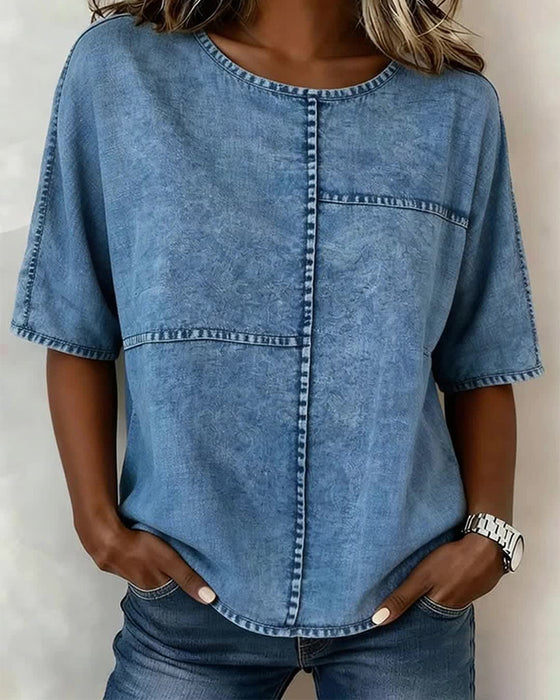 Topp Nedslitt Denim Kort Erme