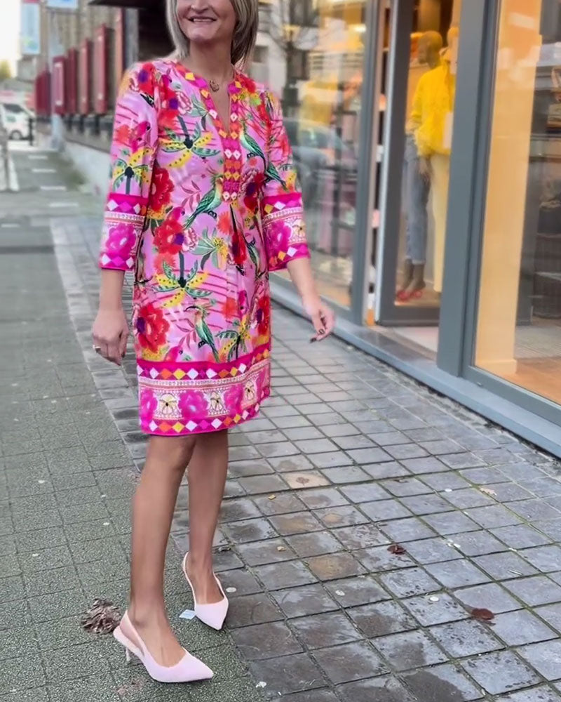 Kjole Blomster Trykk Rett