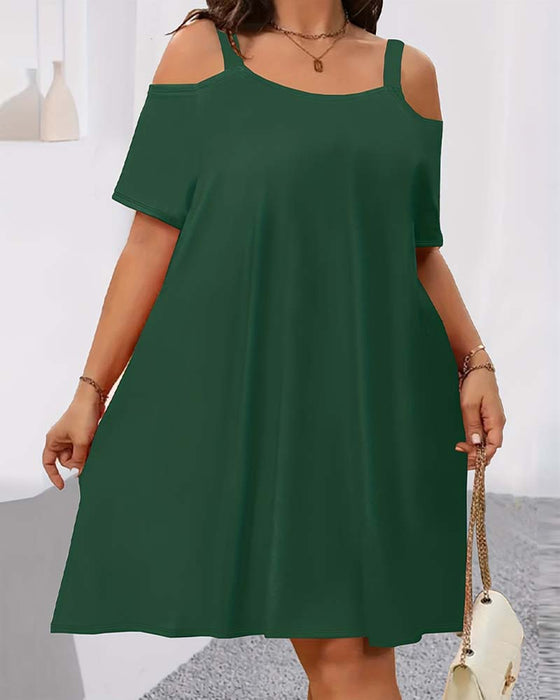 Kjole Ensfarget Off-Shoulder A-Linje