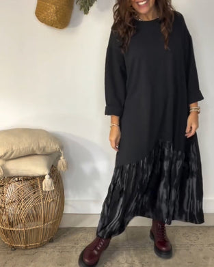 Kjole Rund Hals Uregelmessig Lappeteppetrykk