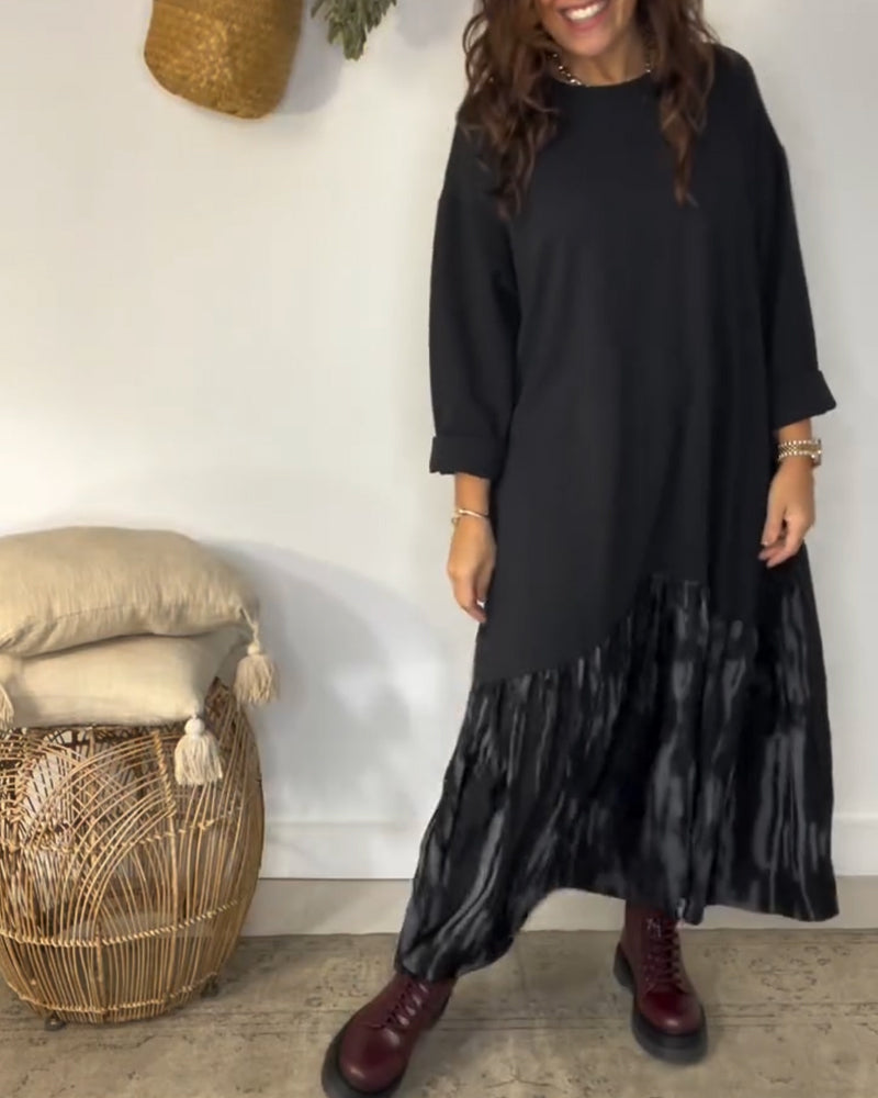 Kjole Rund Hals Uregelmessig Lappeteppetrykk