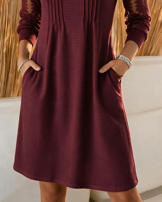 Kjole V-Hals Rynket Patchwork