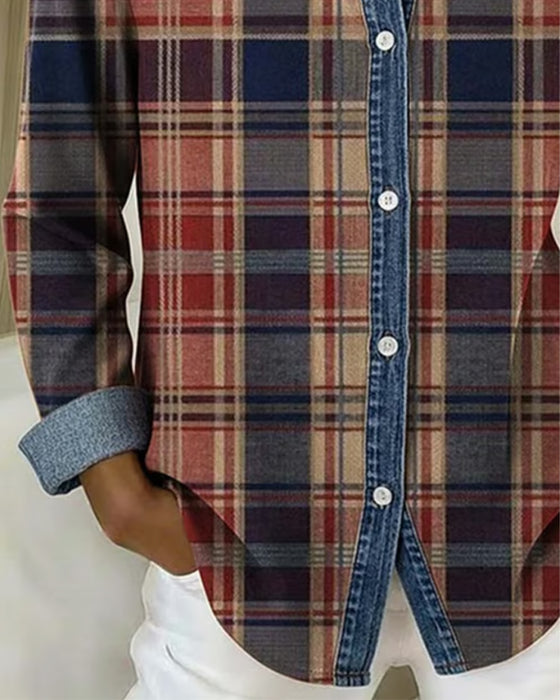 Rutete Bluse Med Kontrastfarger