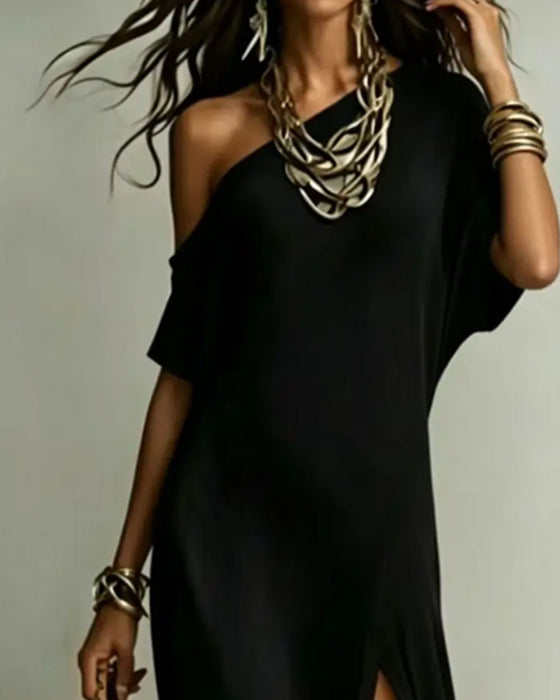 Kjole Off-Shoulder Splitt Flaggermus Erme