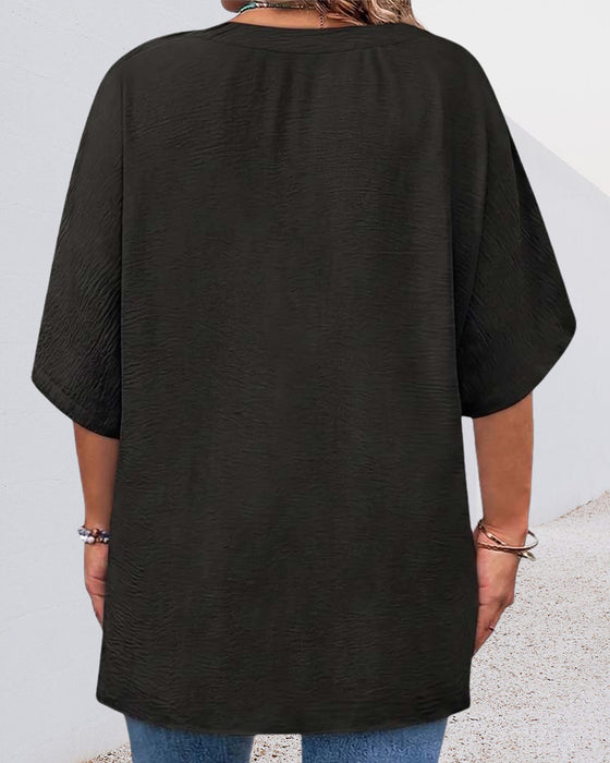 Bluse Løs Solid Farge Kort Erme