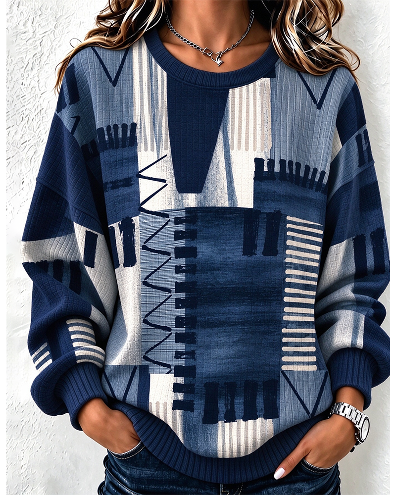 Sweatshirt Rund Hals Rutete Fargeblokk