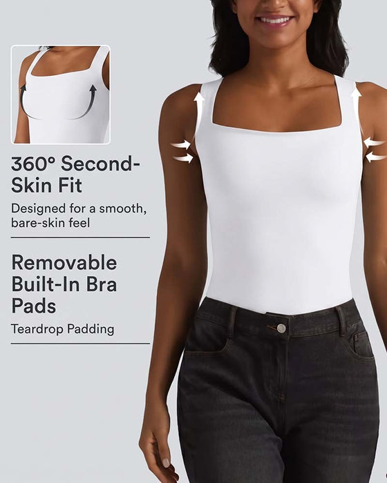 Tank Top Ensfarget Firkantet Hals Innbygd Bh