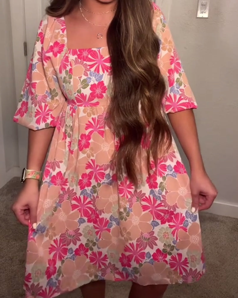 Kjole Firkantet hals Puffermer Babydoll