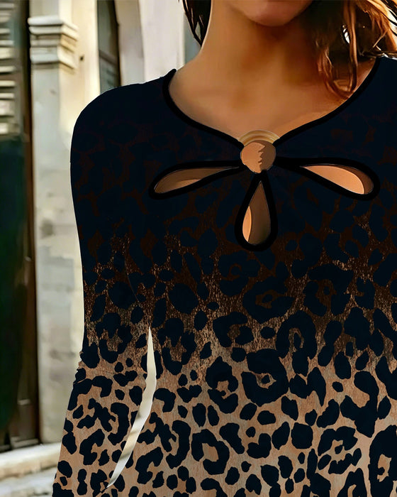 Topp Hul Rund Hals Gradient Leopardmønster