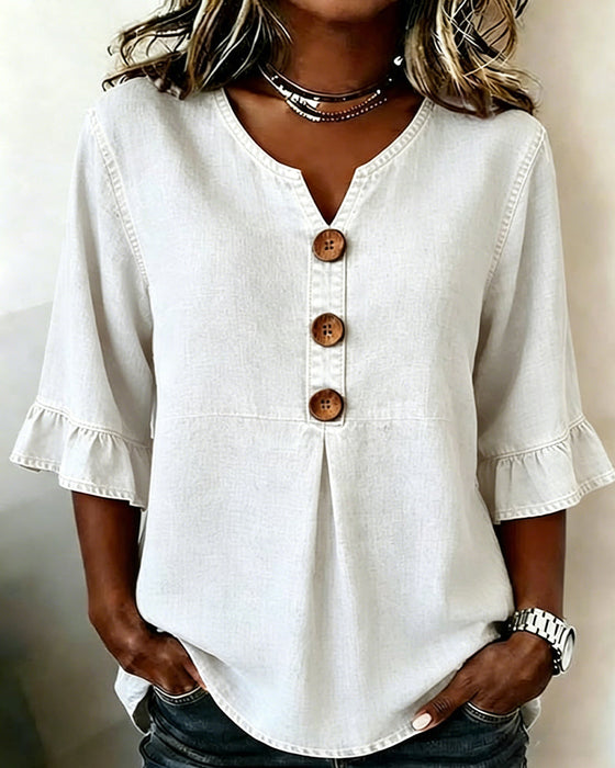 Bluse V-utringning Utsvinget Erm Denim