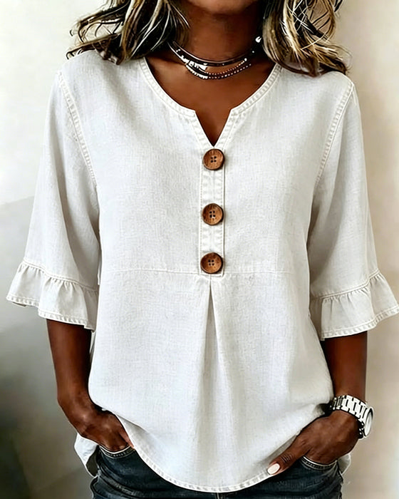 Bluse V-utringning Utsvinget Erm Denim
