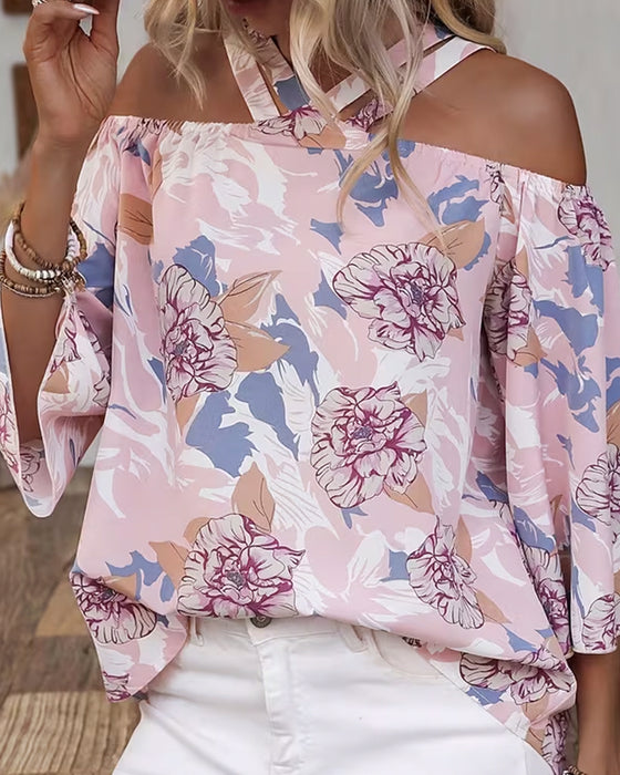 Bluse Blomstret Kors Off-Shoulder