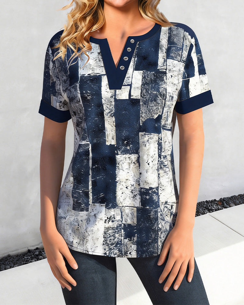 T-Skjorte Nedslitt Geometrisk V-Hals