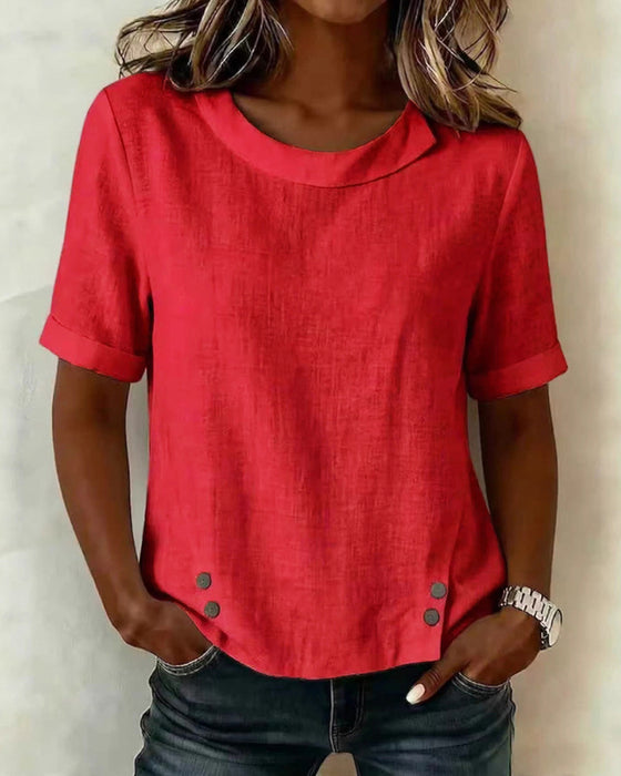Bluse Kortsermet Uregelmessig Design Halsutringning