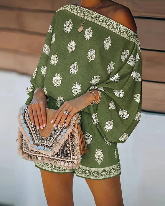 Sett Kvinner 2 Deler Antrekk Boho Topp Og Shorts