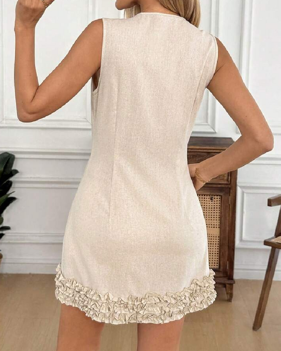 Kjole Ermeløs Rysje Midjestropp Kort Lengde