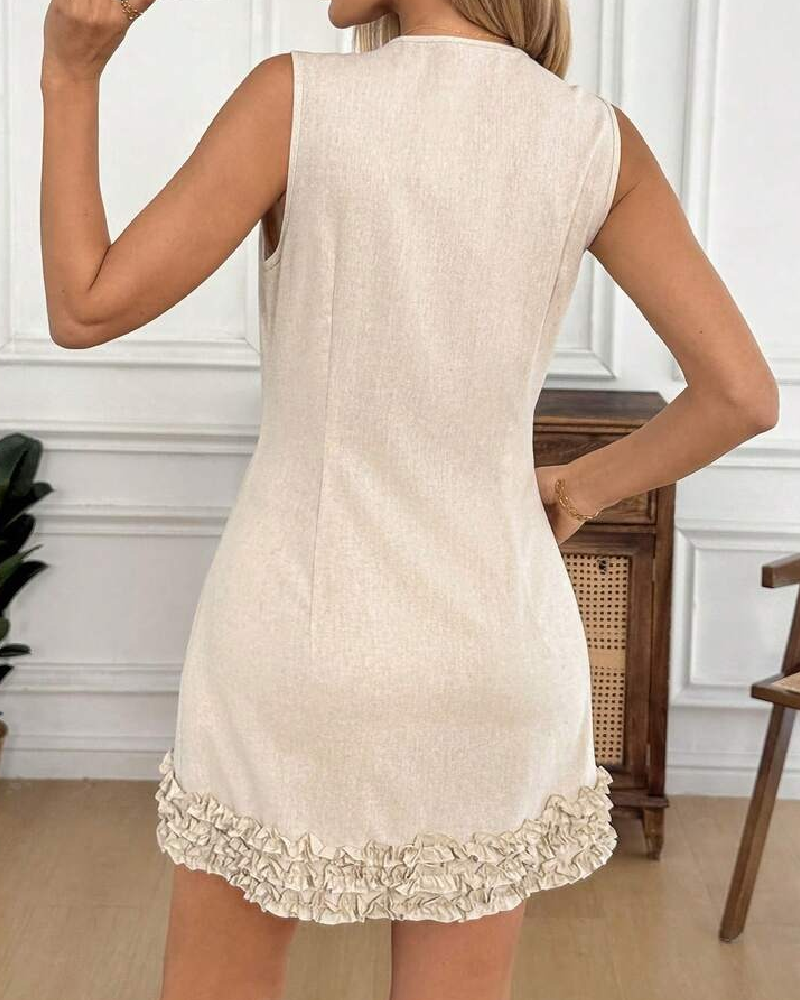 Kjole Ermeløs Rysje Midjestropp Kort Lengde