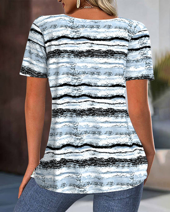 Bluse Rund Halsringning Slim Fit Plissert Trykt
