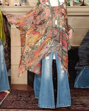 Bluse Løs Flaggermusermet Trykk