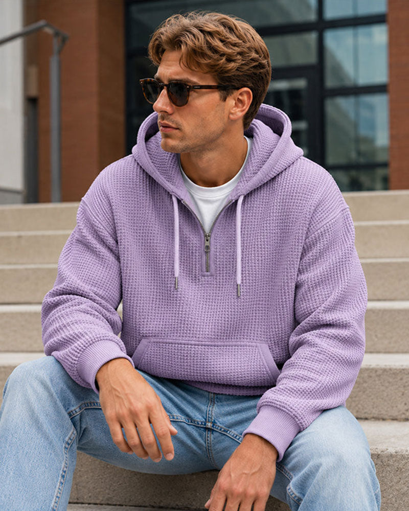 Hoodie Herre Solid Glidelås Pullover