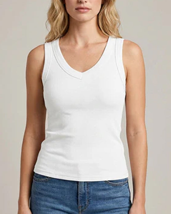 Tanktop V-Hals Ribbet Ensfarget