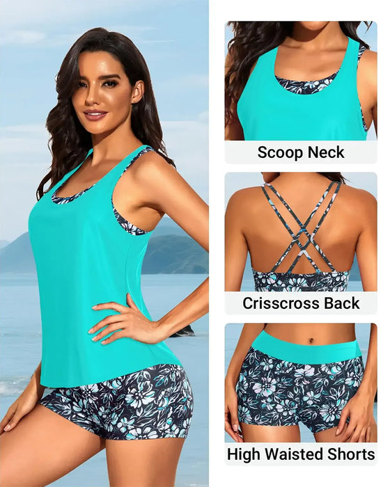 Tankini Blomstrende Trykk Tredelt
