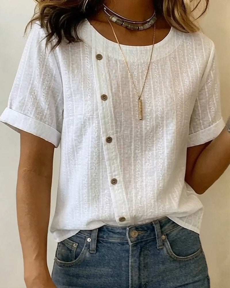 Bluse Diagonal Knapp Kort Erme