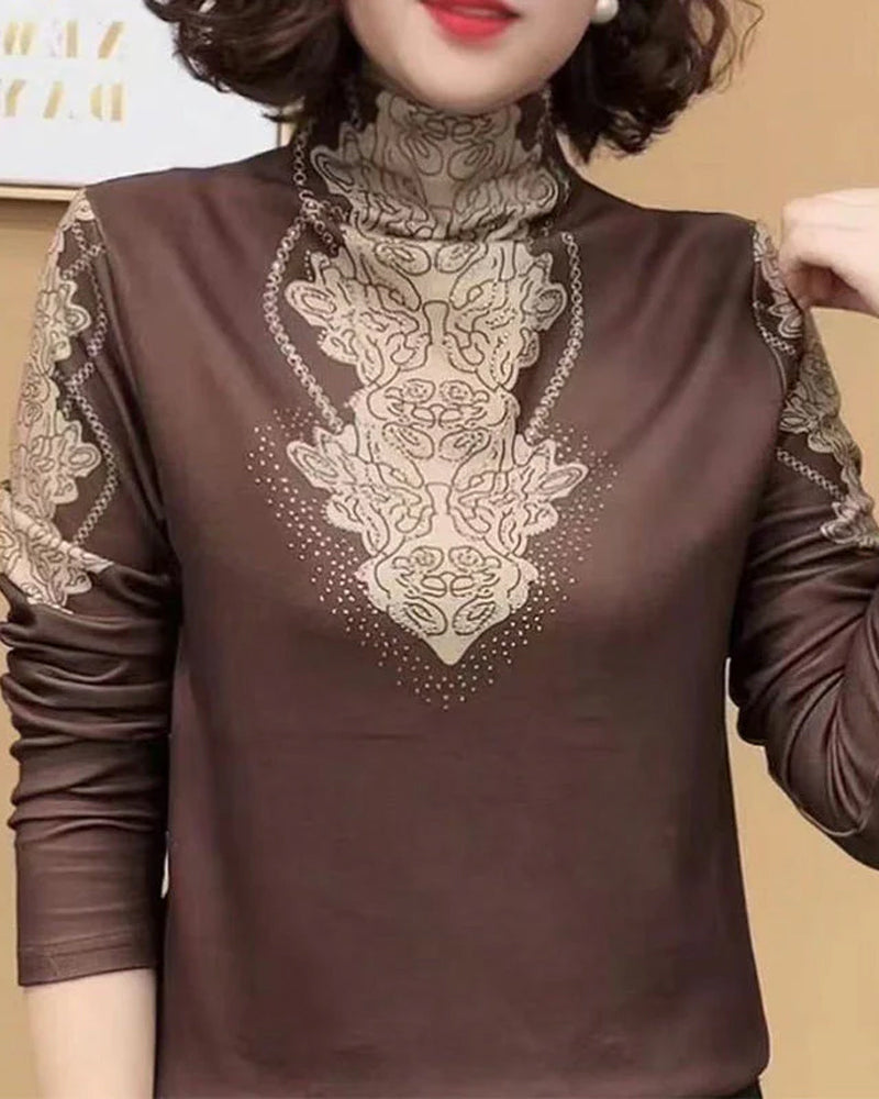 Topp Elegant Trykt Tettsittende Kvinner Ståkrage