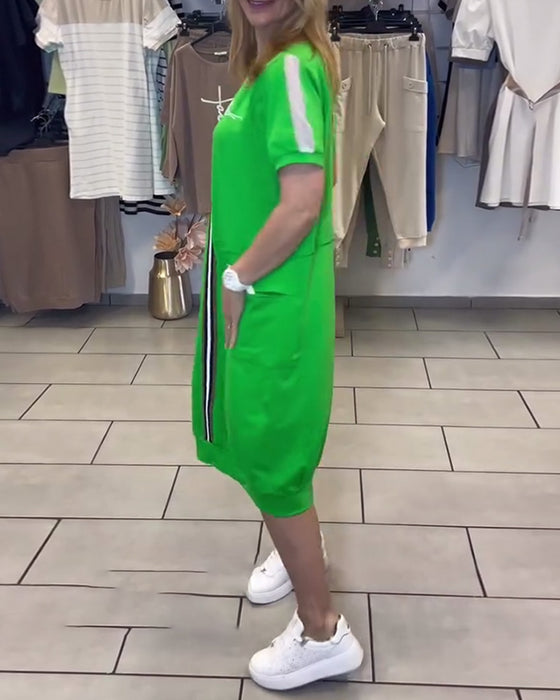 Kjole Kortermet Mønstret Rett