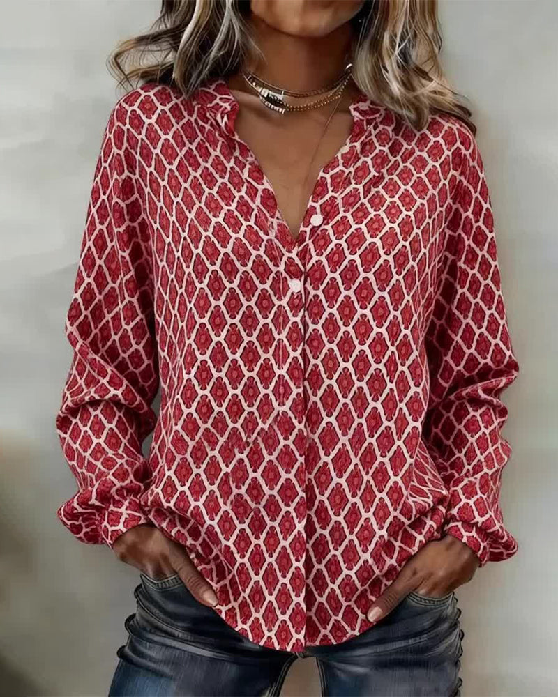 Skjorte V-Hals Diamantmønster Trykt