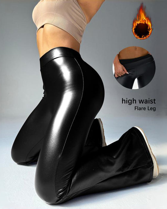 Leggings Ensfarget Svart PU Skinn Høy i livet