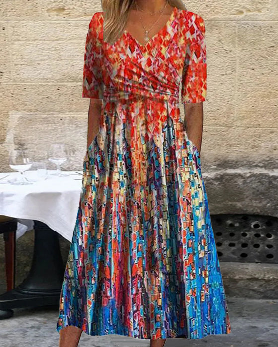 V-halset feriekjole med lommetrykk