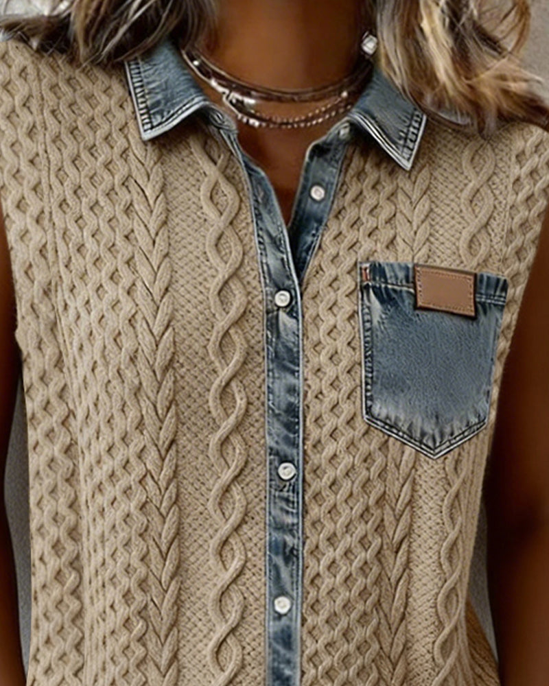 Topp Patchwork Denim Moteriktig