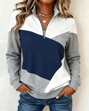 Sweatshirt Geometrisk Fargeblokk Glidelås