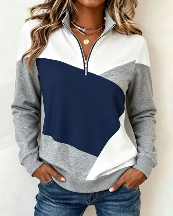 Sweatshirt Geometrisk Fargeblokk Glidelås