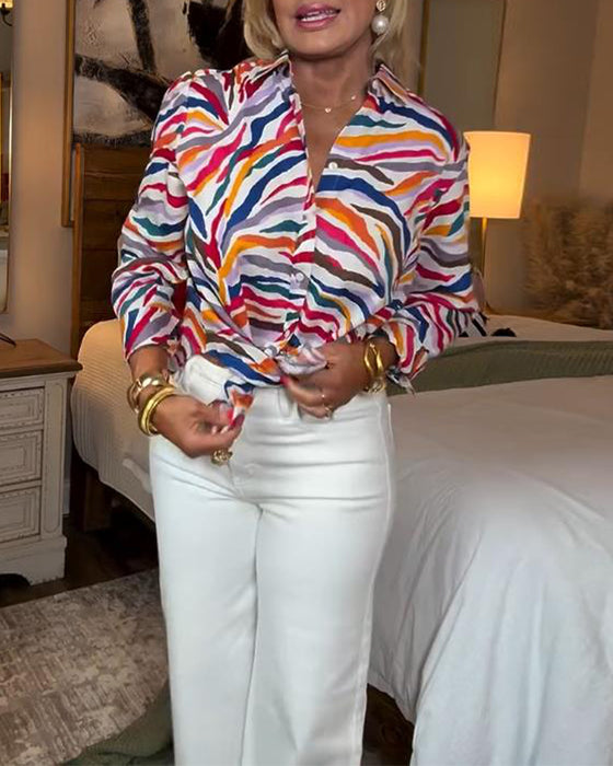 Skjorte Krage Langermet Fargerik Blomstrete