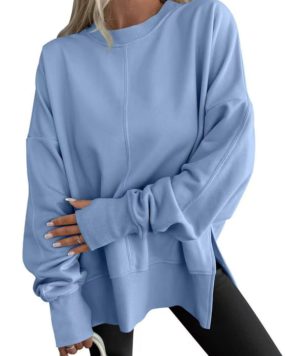 Sweatshirt Side Splitt Rund Hals Løs