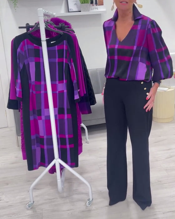 Lapel V-hals stor rutete bluse