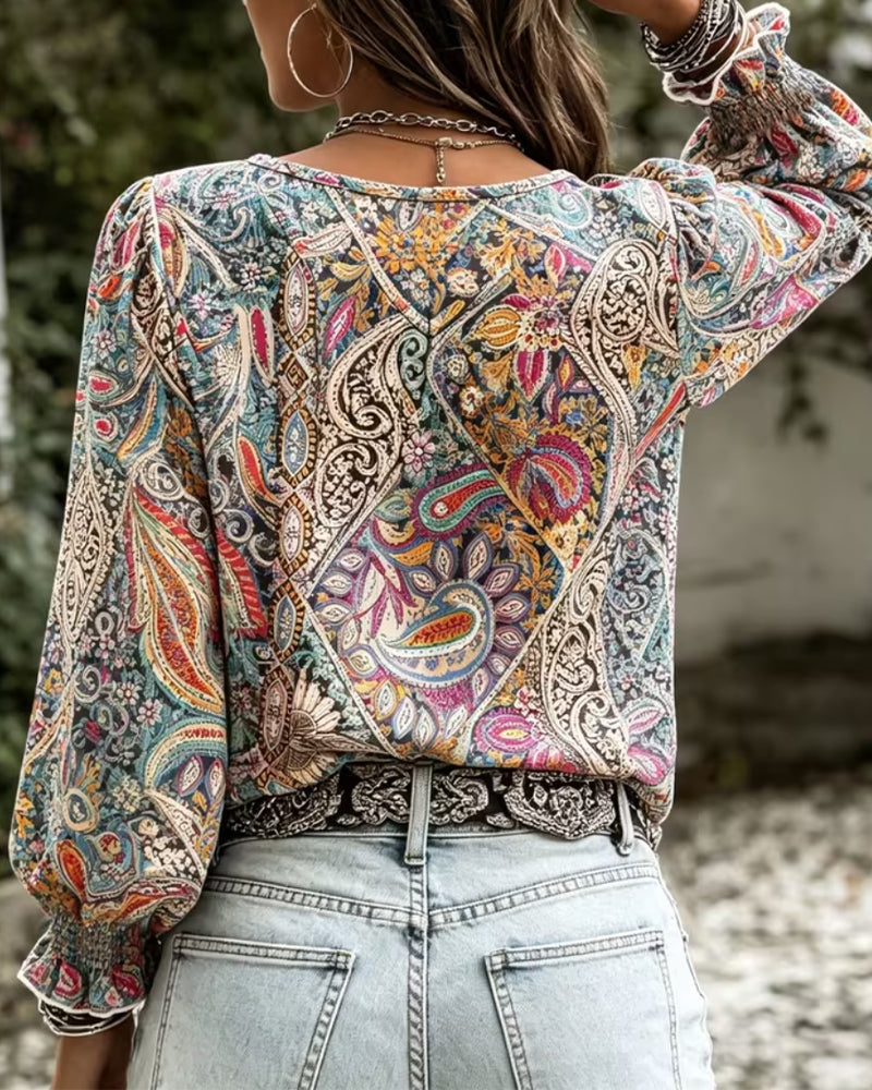 Bluse V-Hals Bohemisk Boble Erme