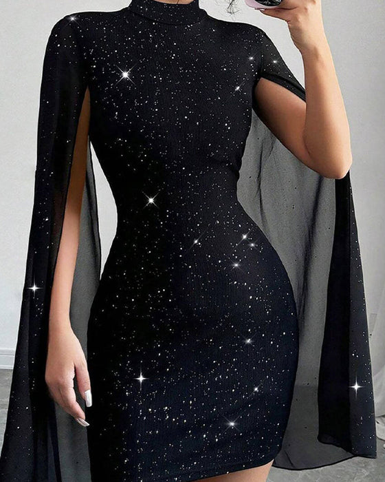 Elegant Chiffon Cape-Kjole Med Bodycon-Fit