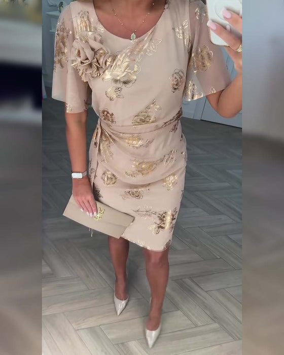 Kjole Bronsefarge Midjestramming Elegant