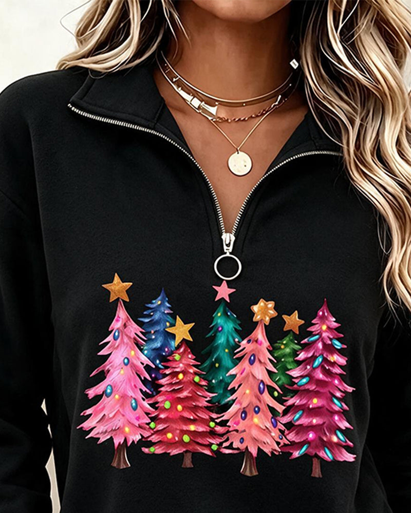 Sweatshirt Halv-Zip Juletre Trykk