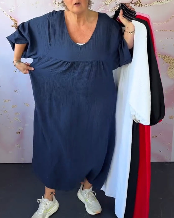 Kjole Skogstil V-Hals Plissert Ensfarget