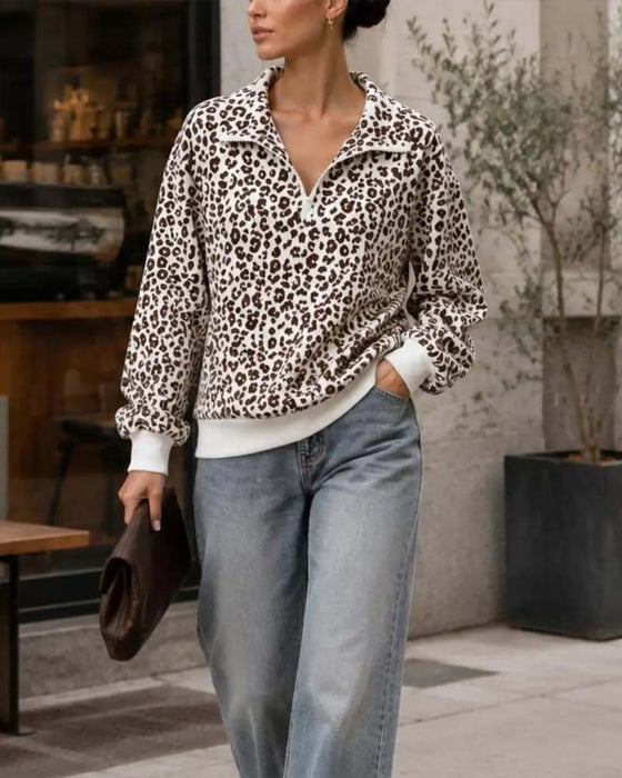 Sweatshirt Glidelås Leopard Casual