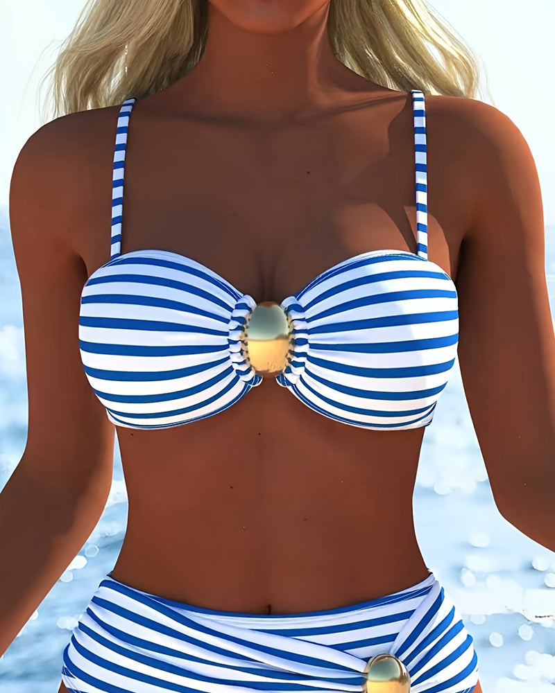 Bikini Spagettistropper Stripet Plastknapp